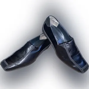 Paul Green Munchen Black Leather Square Toe Loafer Suede Accents Size 6