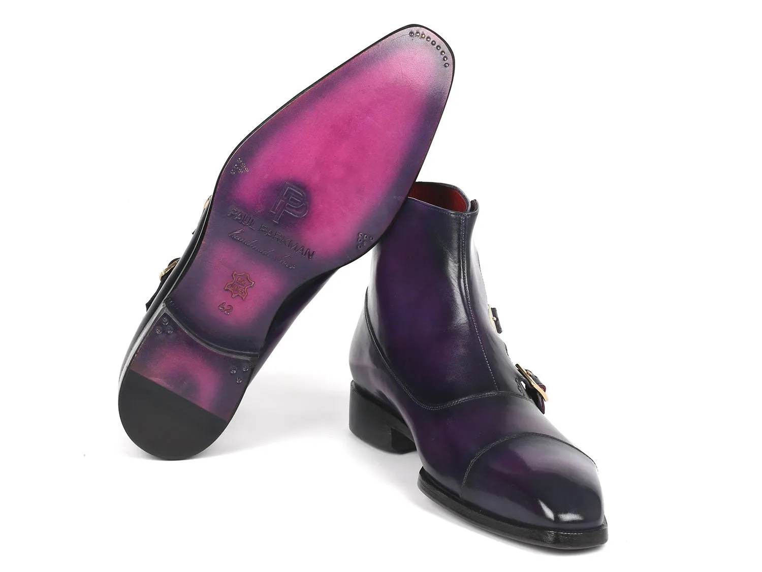 Paul Parkman Purple Leather Triple Monkstrap Boots