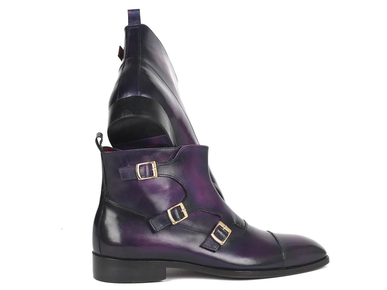 Paul Parkman Purple Leather Triple Monkstrap Boots