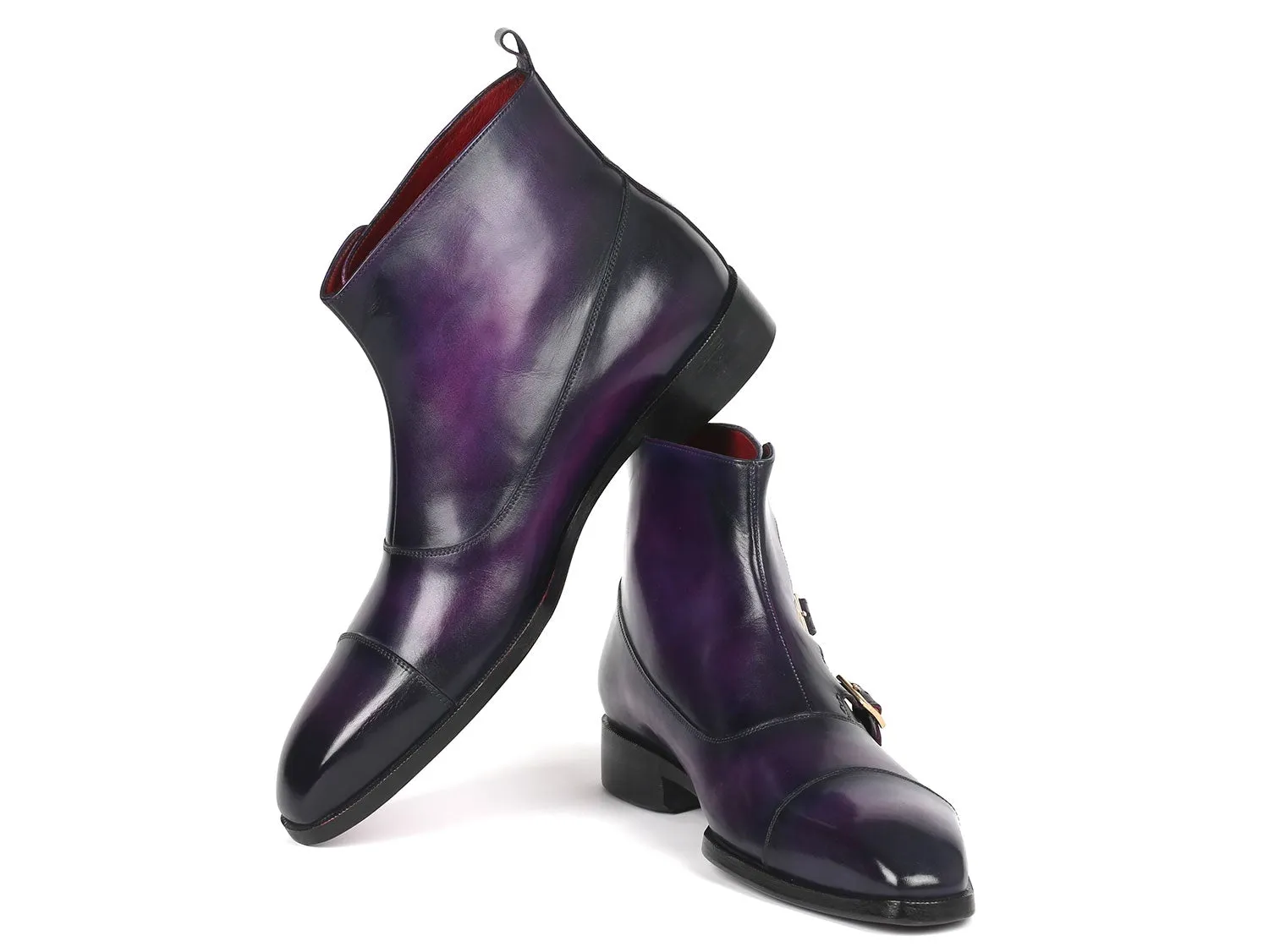 Paul Parkman Purple Leather Triple Monkstrap Boots