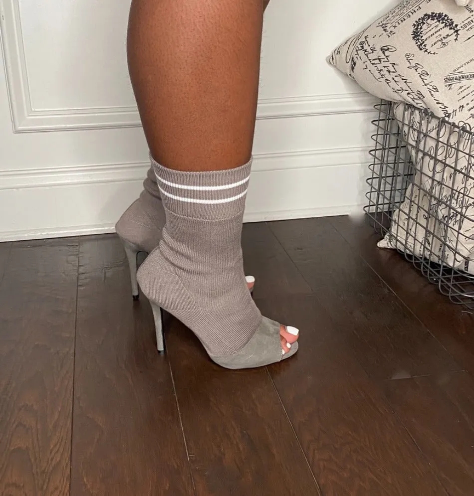 Peep Toe Knit Sock Bootie