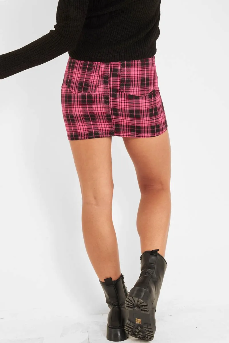 Pink Check High Waist Mini Skirt - Lyra