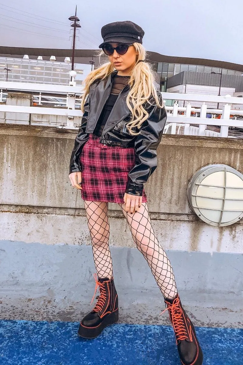 Pink Check High Waist Mini Skirt - Lyra