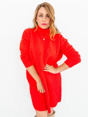Poinsettia Turtleneck Sweater Dress