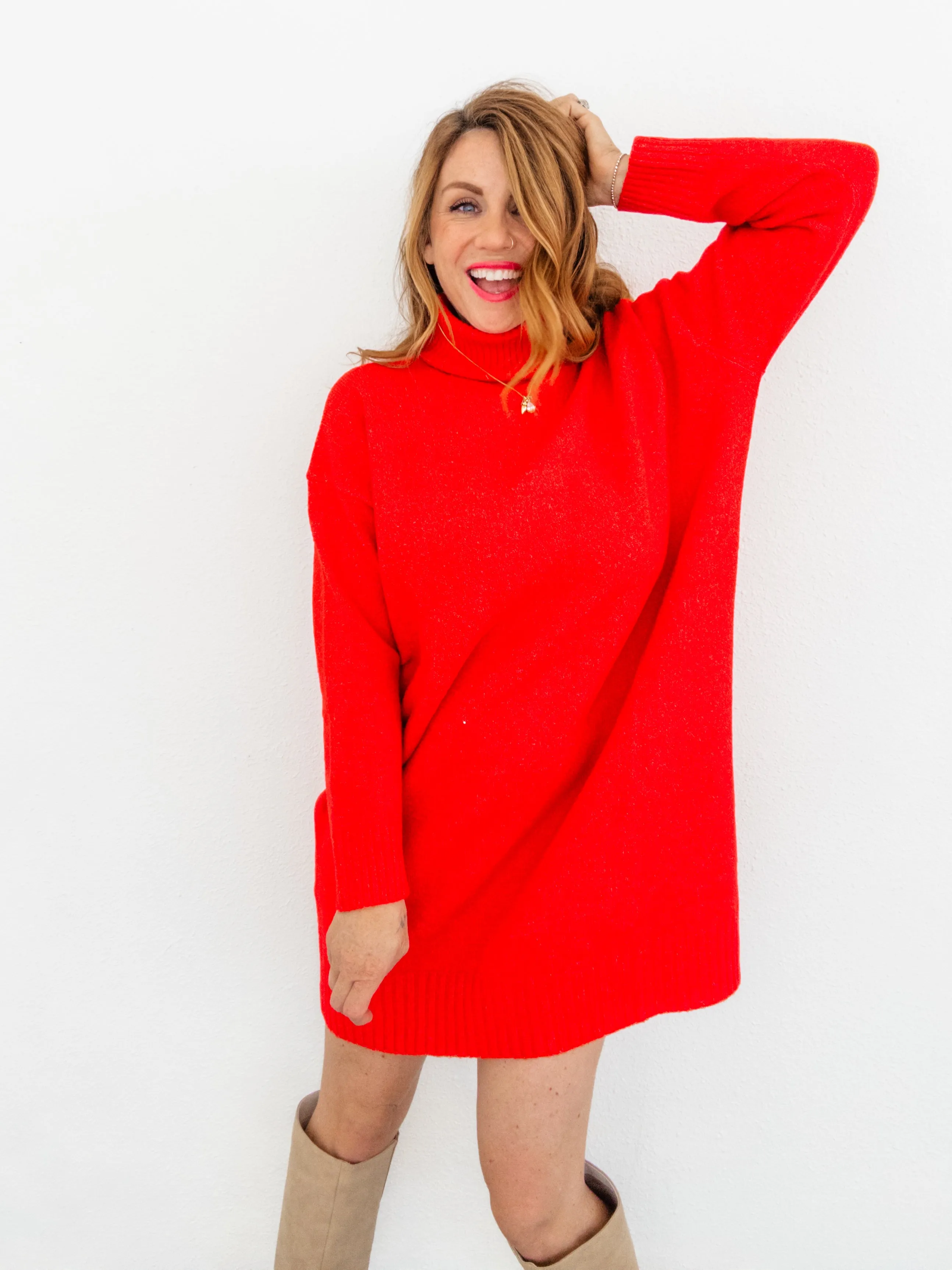 Poinsettia Turtleneck Sweater Dress