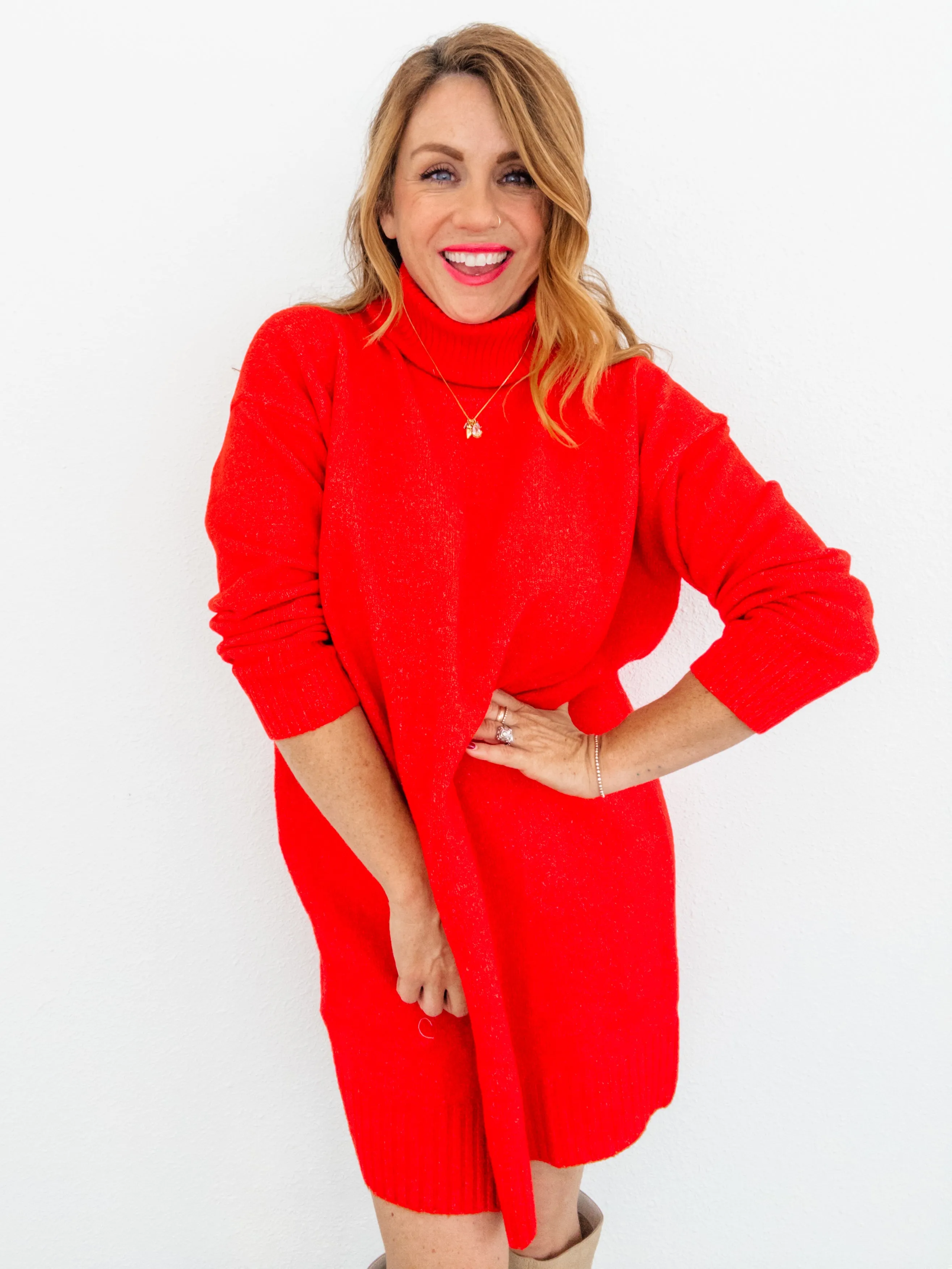 Poinsettia Turtleneck Sweater Dress