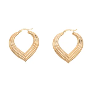Pointed Hoop Oval Earrings Vintage Ridged 14k Yellow Gold 1" Estate Fine Jewelry