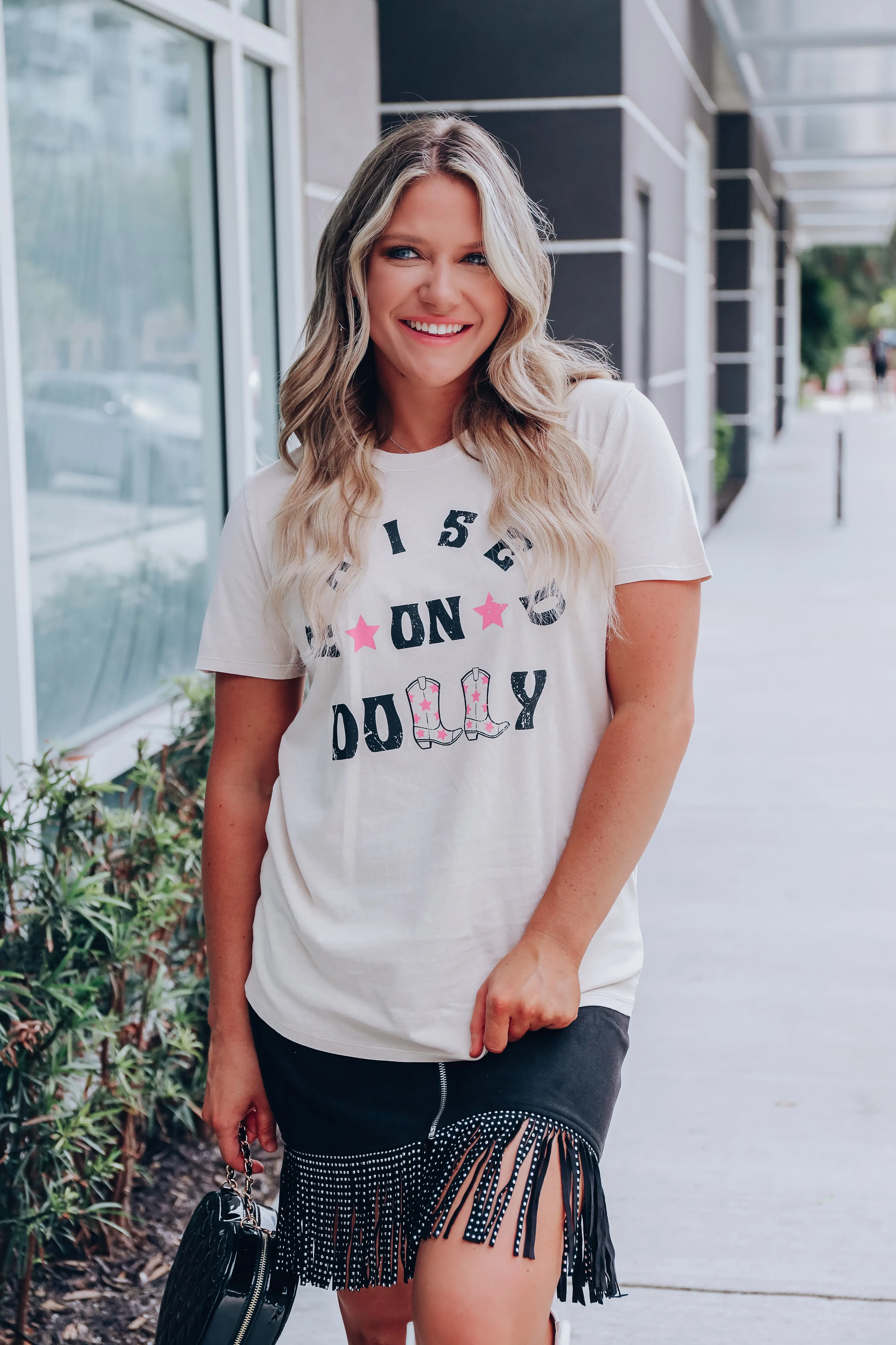 "Raised On Dolly" Graphic Tee - Taupe/Pink