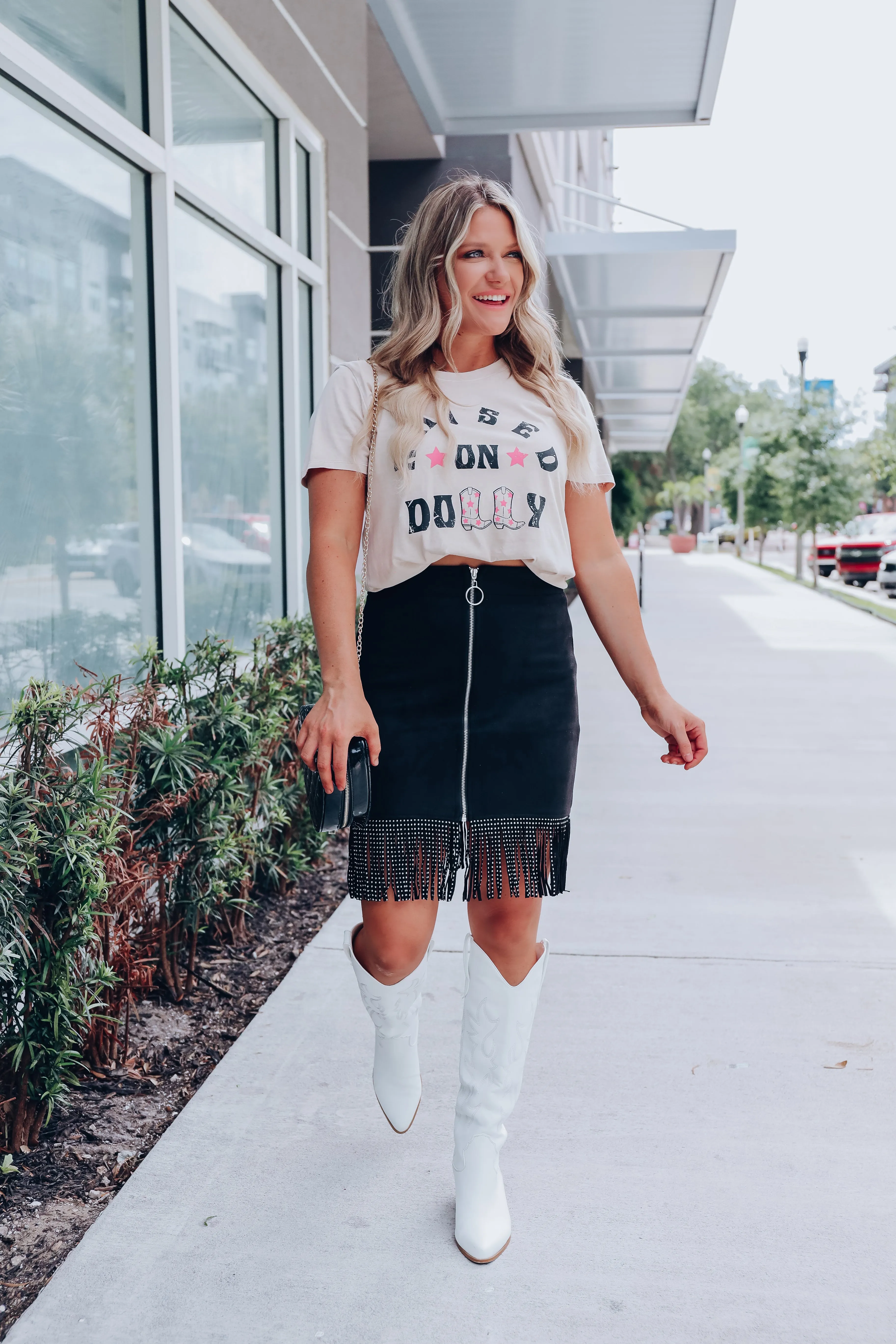 "Raised On Dolly" Graphic Tee - Taupe/Pink