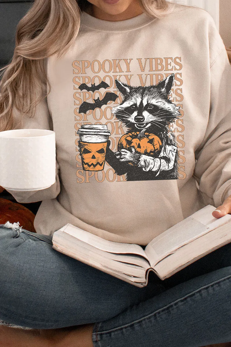 Raccoon Spooky Vibes Heavy-weight Crew Sweatshirt