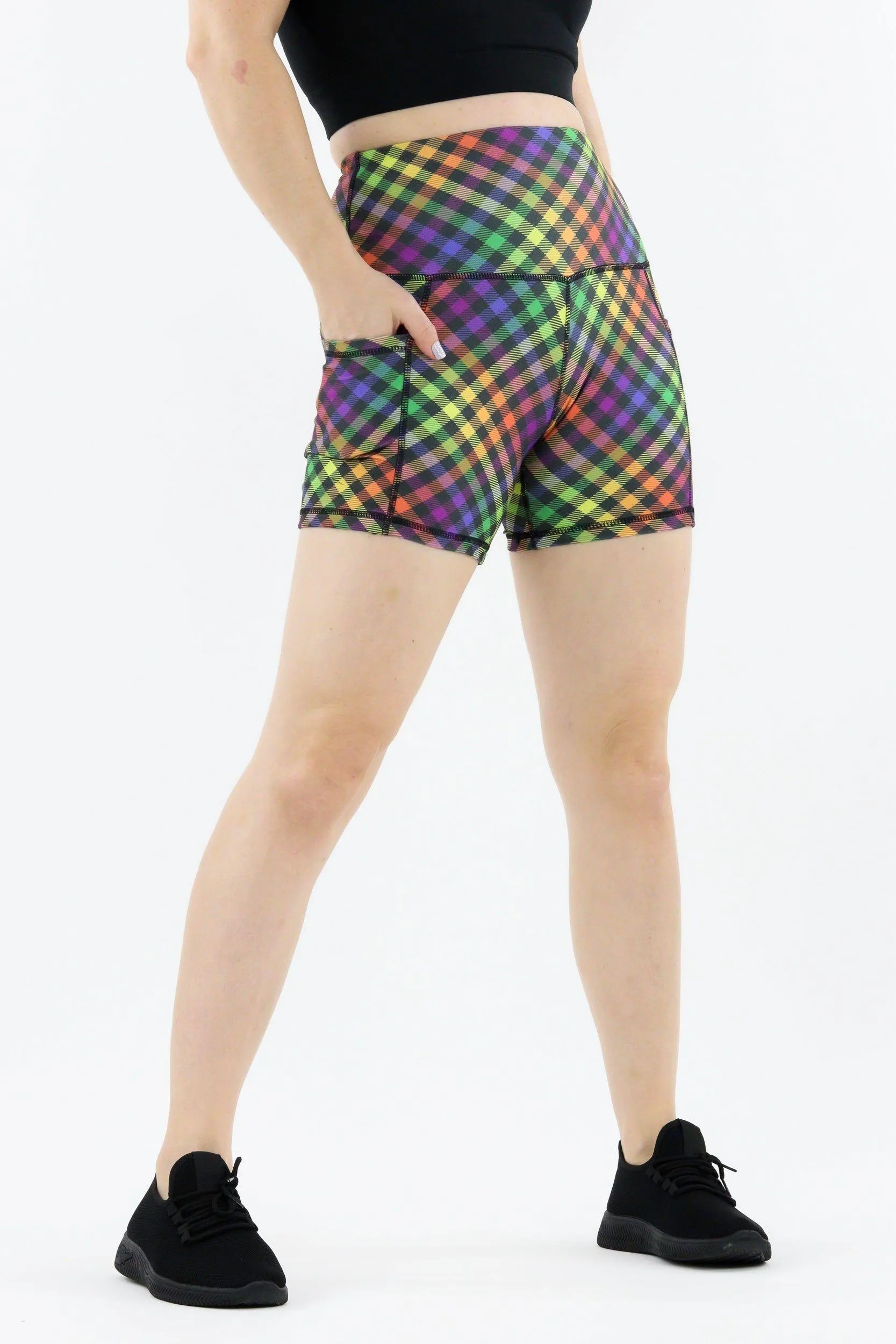 Rainbow Gingham - Hybrid 2.0 - Leg Pockets - Shorty Shorts