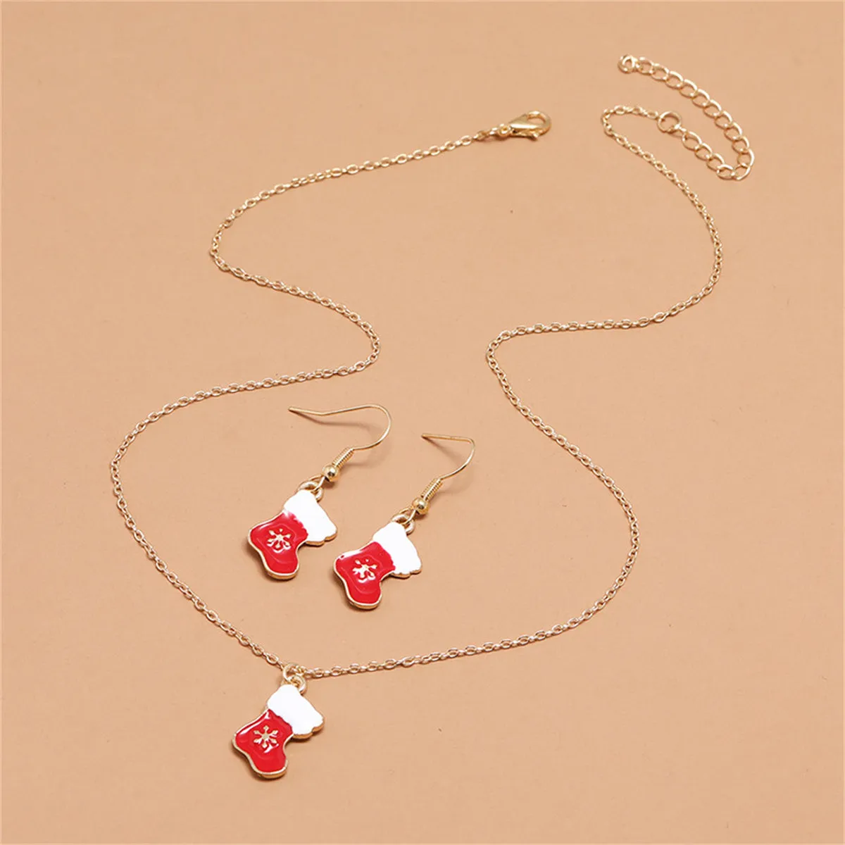 Red Enamel & 18K Gold-Plated Boots Pendant Necklace Set