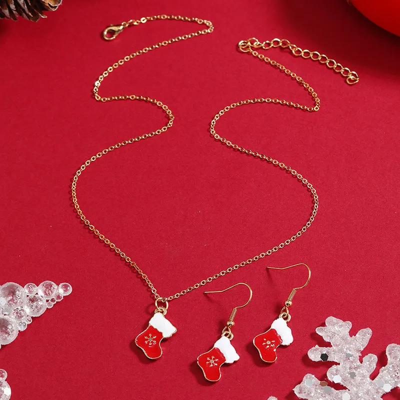 Red Enamel & 18K Gold-Plated Boots Pendant Necklace Set