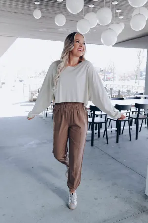 Relaxed Vibe Drop Shoulder Crop Top - Cream