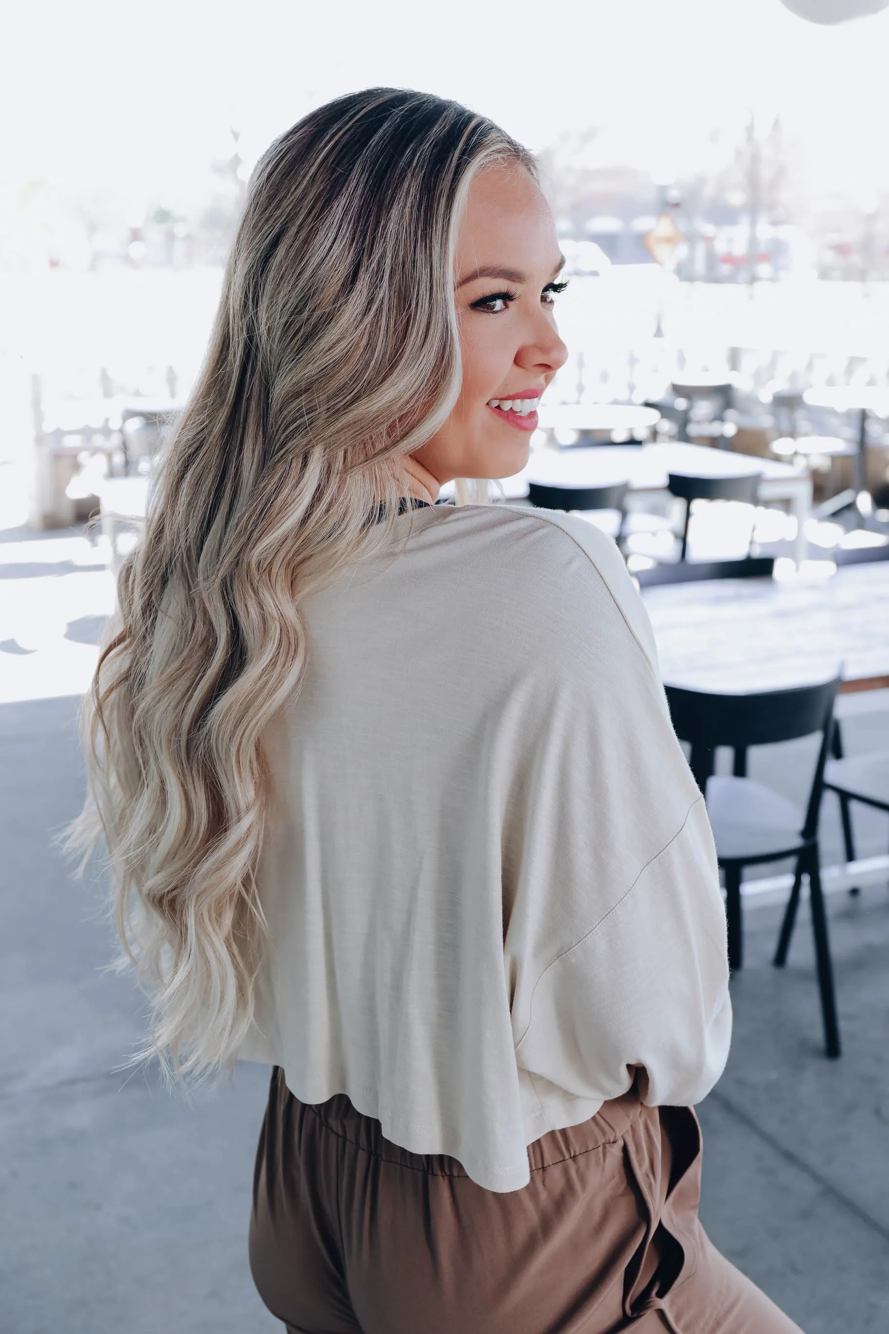 Relaxed Vibe Drop Shoulder Crop Top - Cream