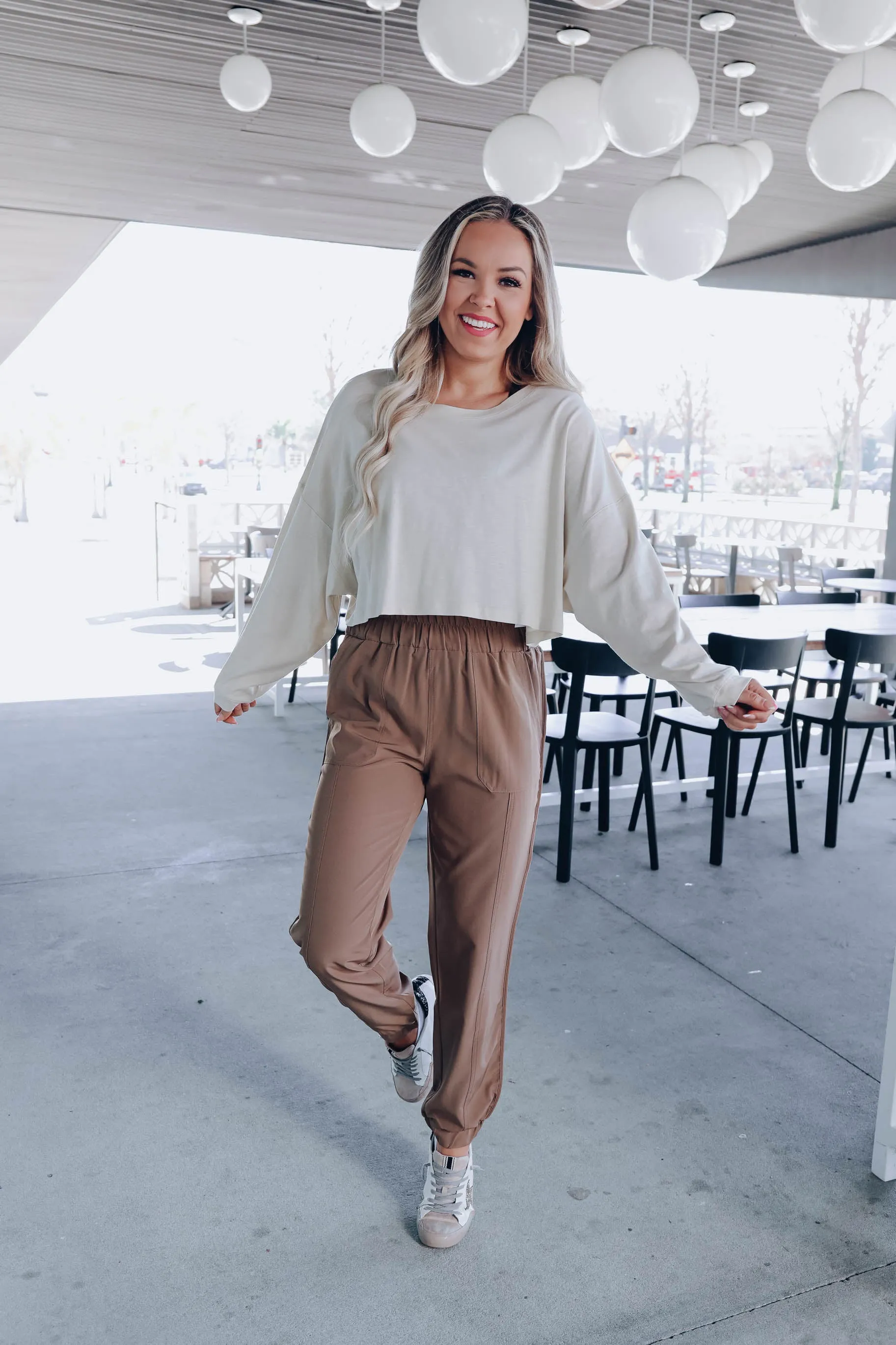 Relaxed Vibe Drop Shoulder Crop Top - Cream