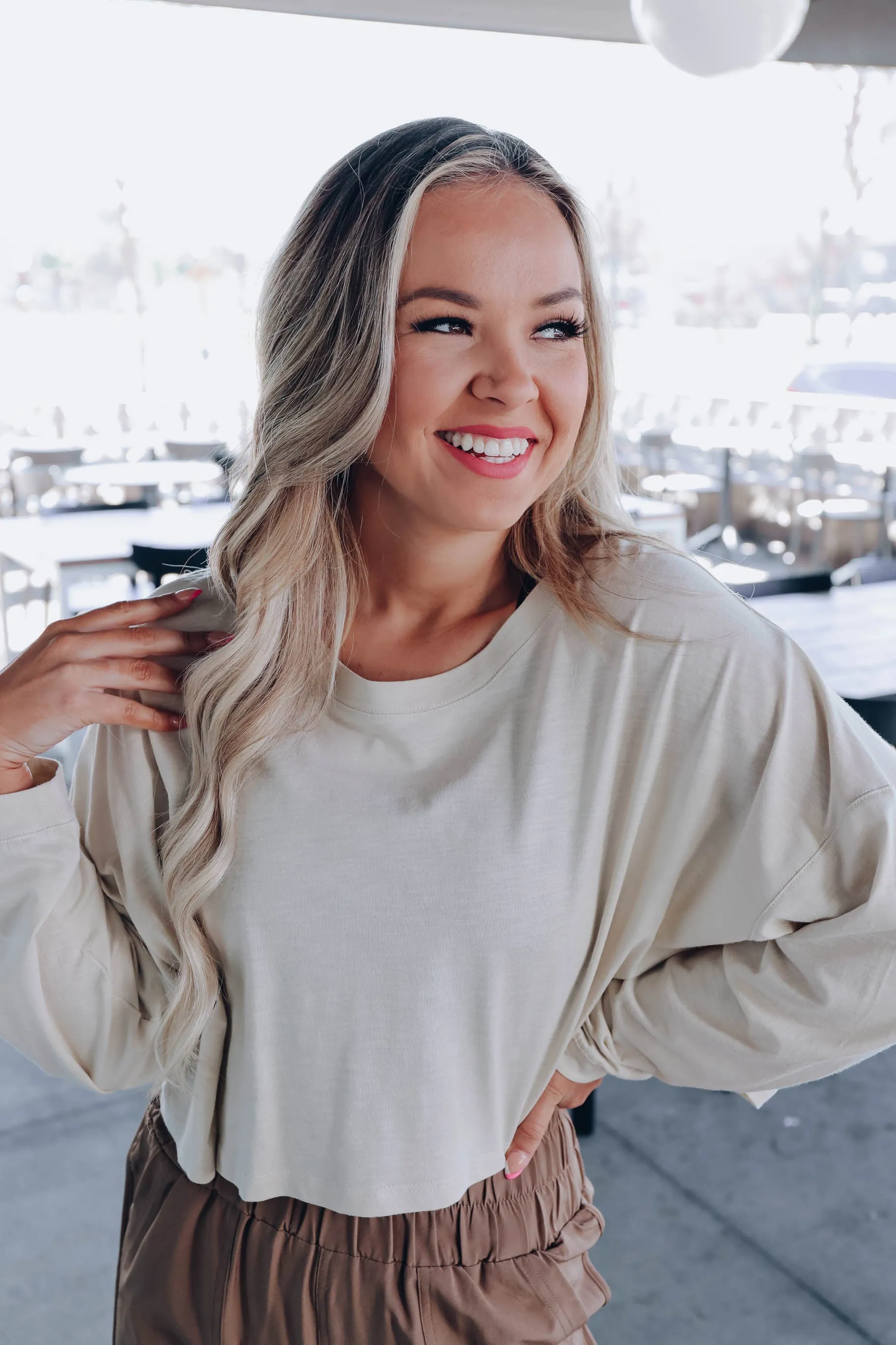 Relaxed Vibe Drop Shoulder Crop Top - Cream