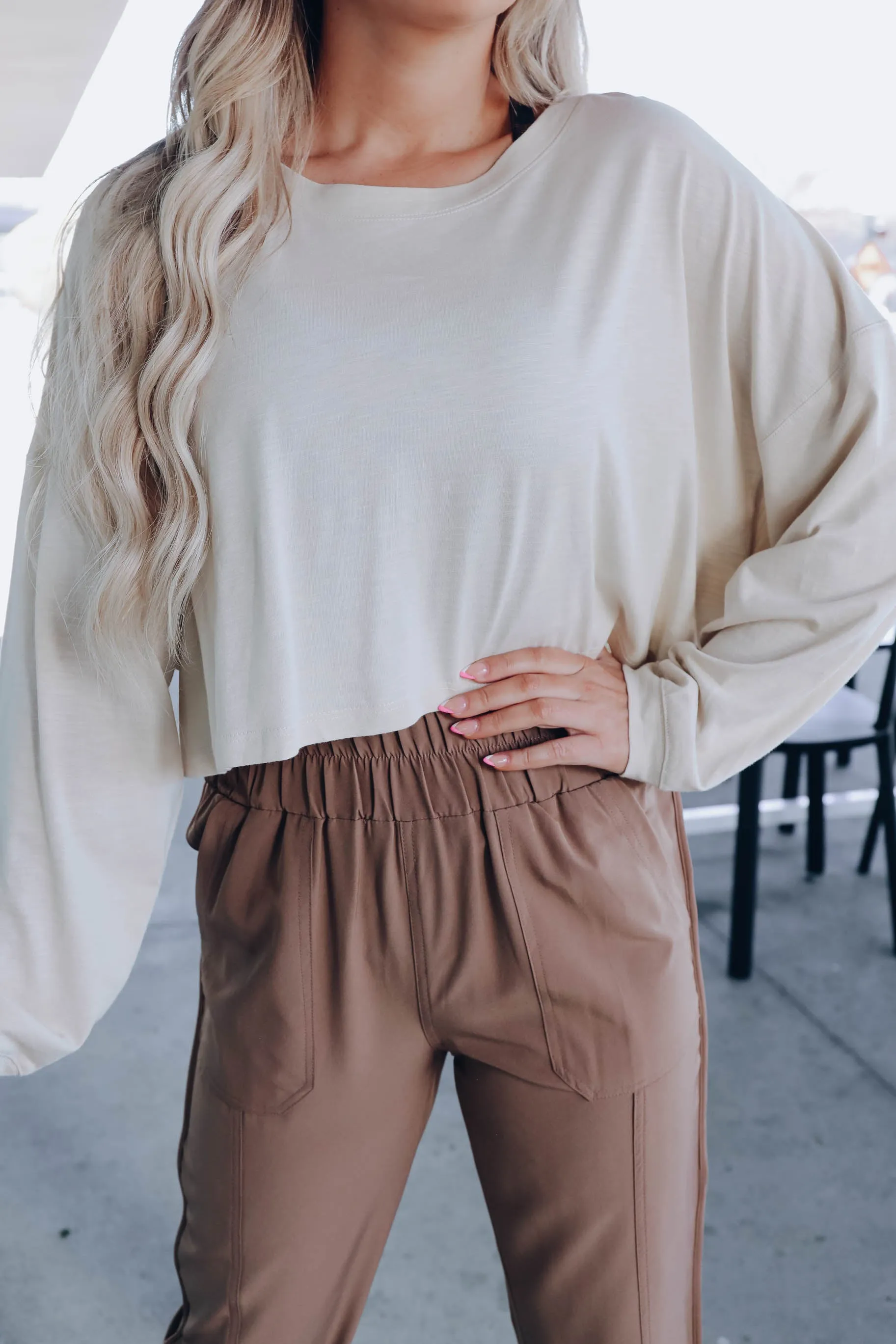 Relaxed Vibe Drop Shoulder Crop Top - Cream