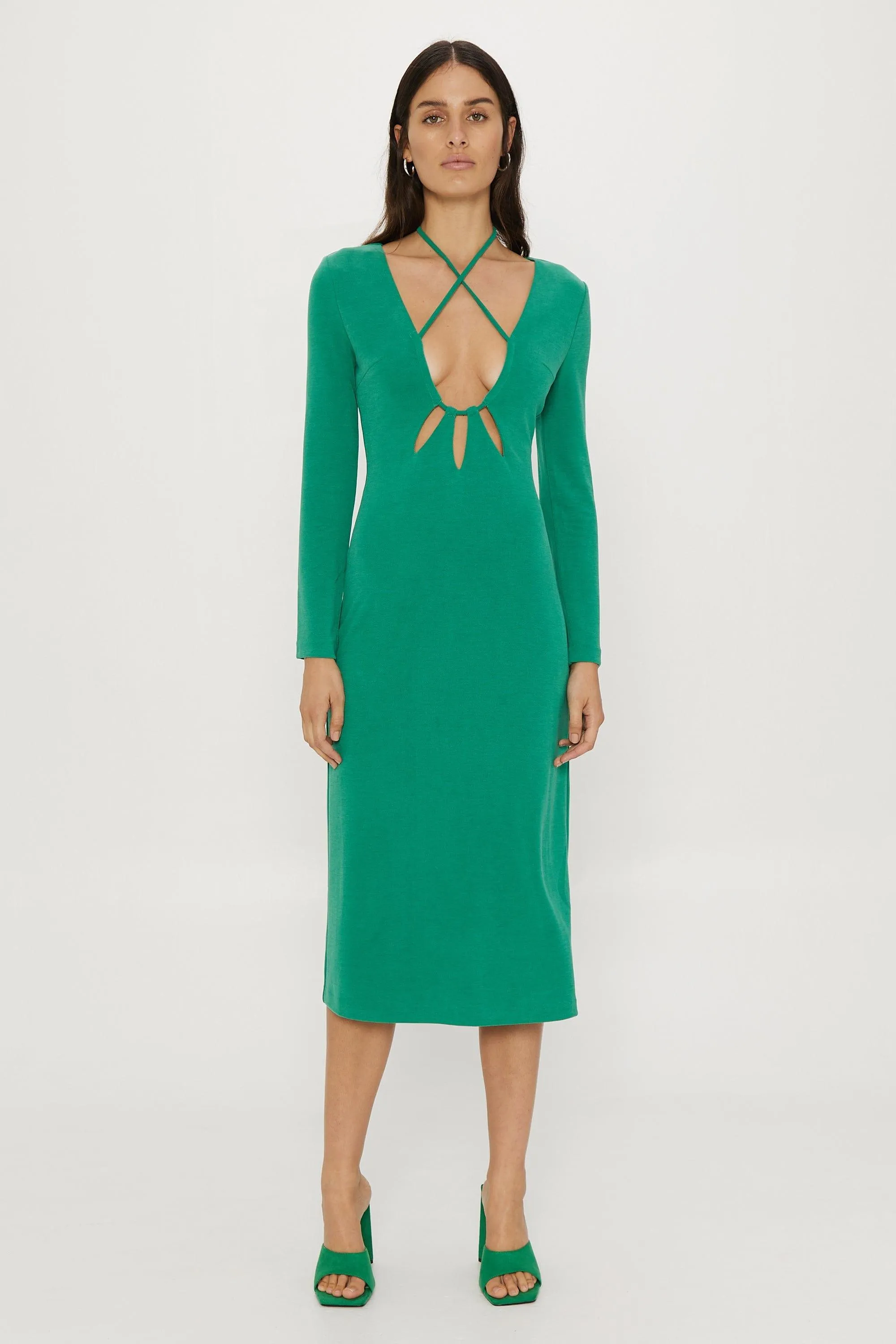 RIP TIDE LS MIDI DRESS | EMERALD