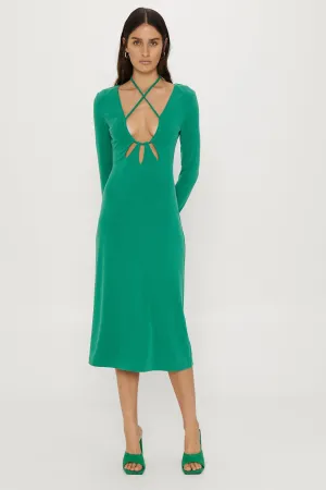 RIP TIDE LS MIDI DRESS | EMERALD