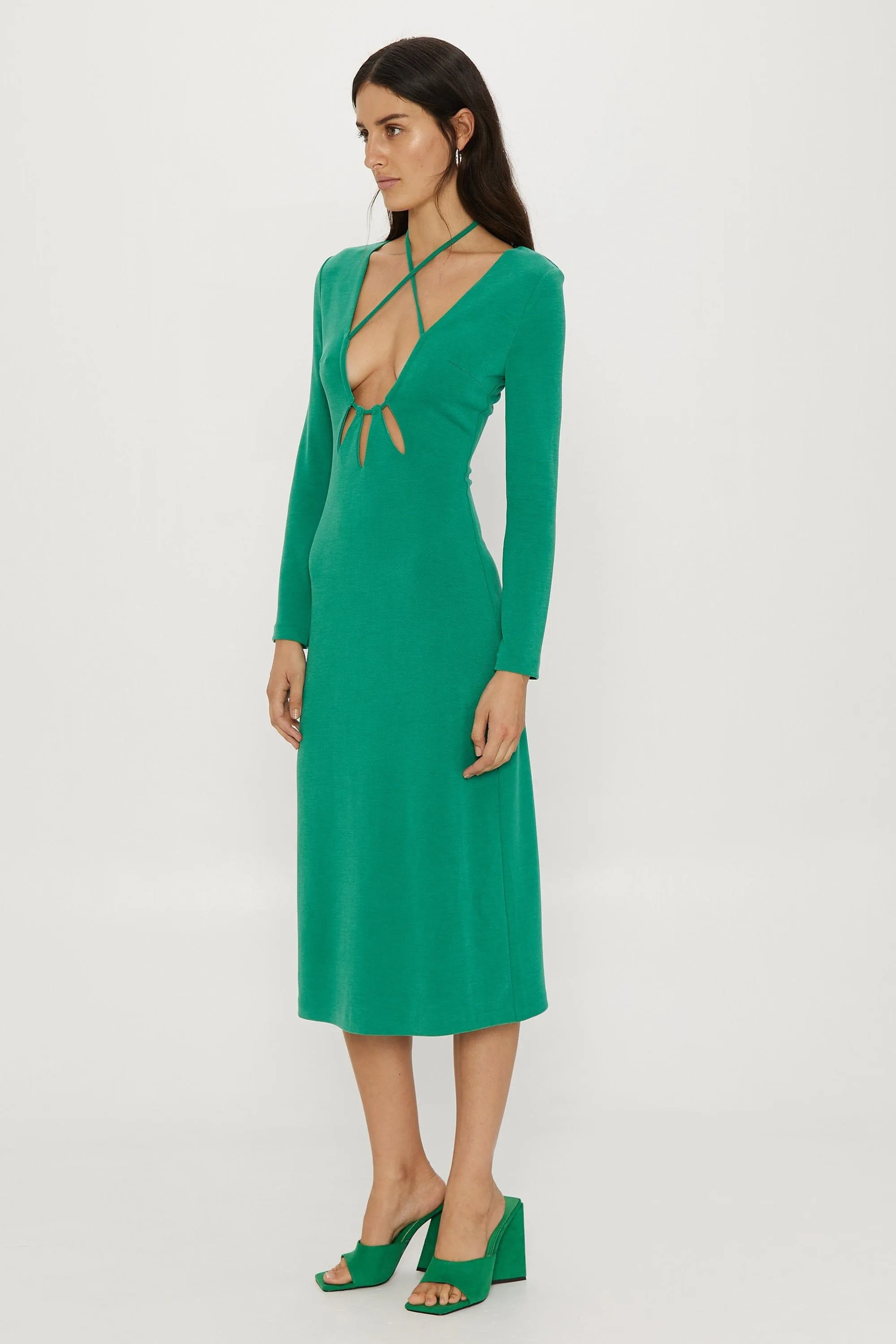RIP TIDE LS MIDI DRESS | EMERALD