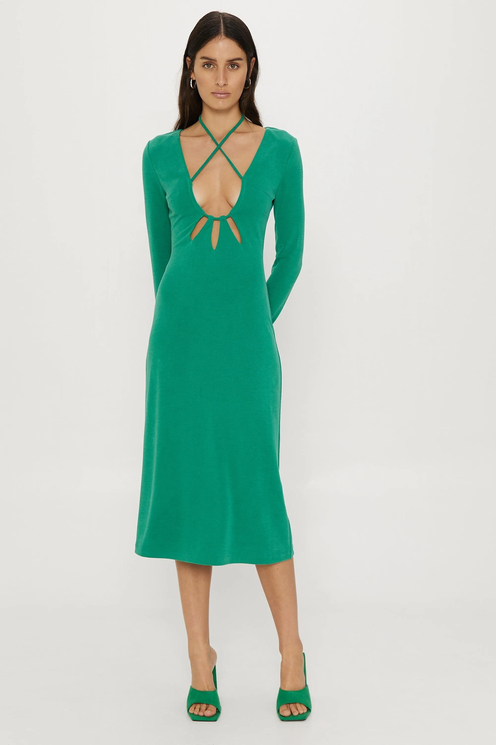 RIP TIDE LS MIDI DRESS | EMERALD
