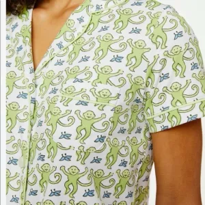 Roller Rabbit Lime Monkey Polo Pajama Top Women's Size Medium