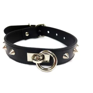 Rouge Leather O-Ring Studded Collar