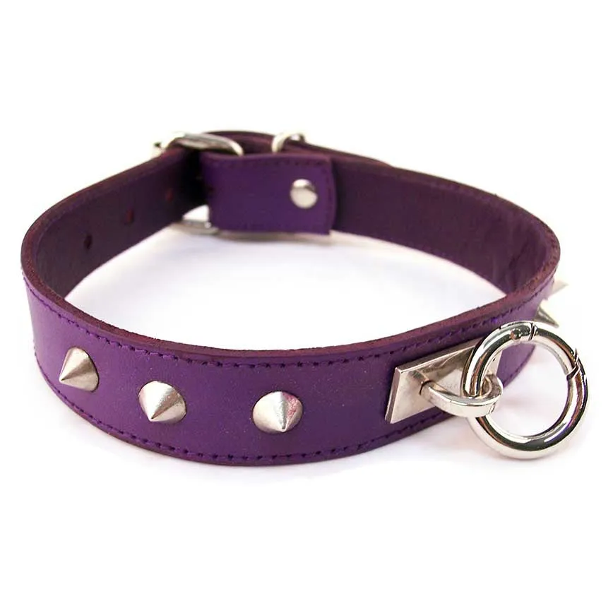 Rouge Leather O-Ring Studded Collar