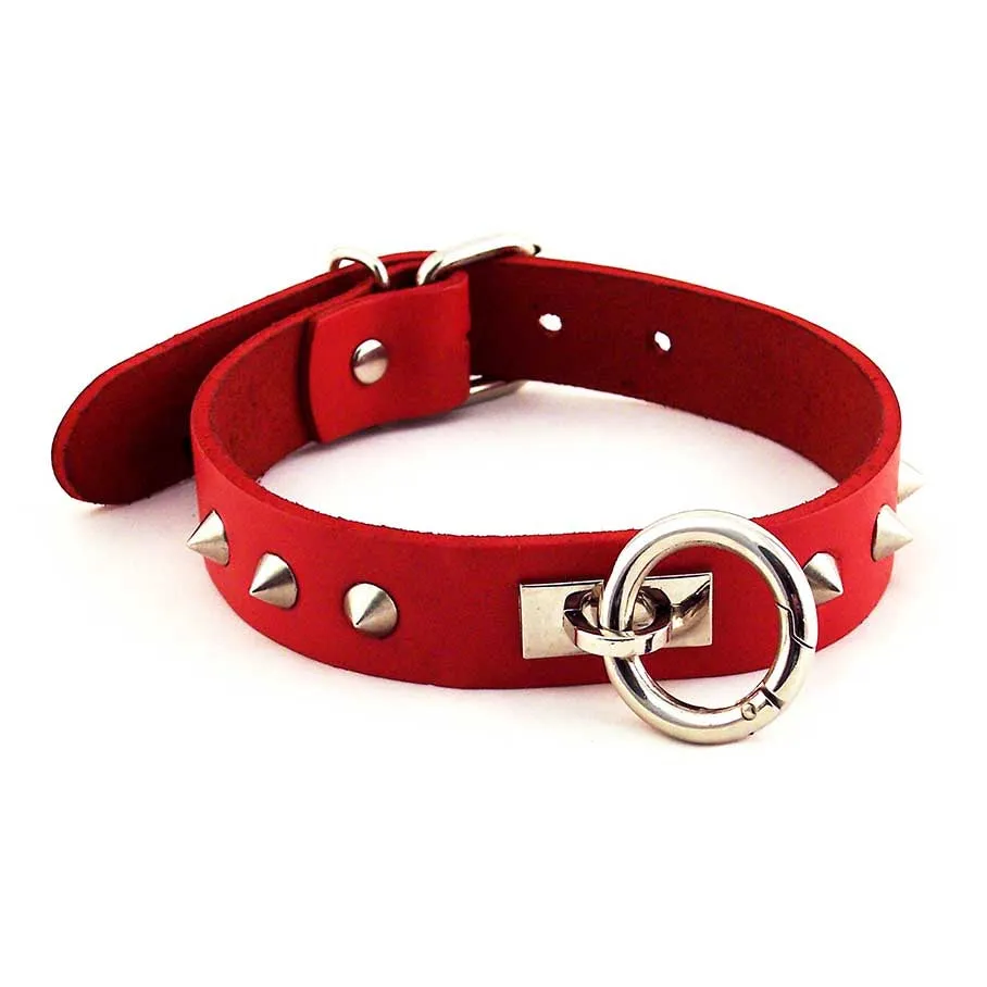 Rouge Leather O-Ring Studded Collar