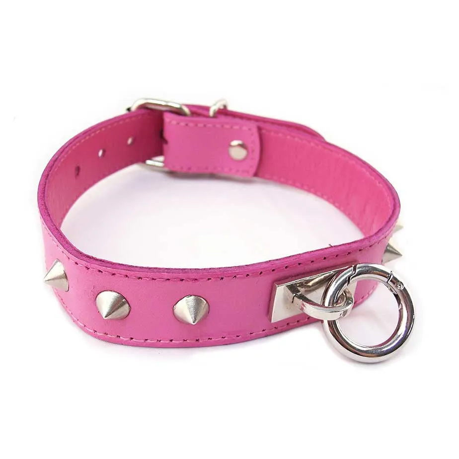 Rouge Leather O-Ring Studded Collar