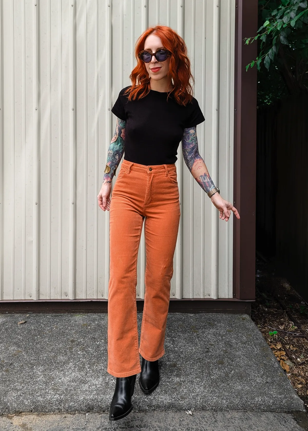 Rust Corduroy Original Straight Leg Pants <br> <i>Ankle Length </i>