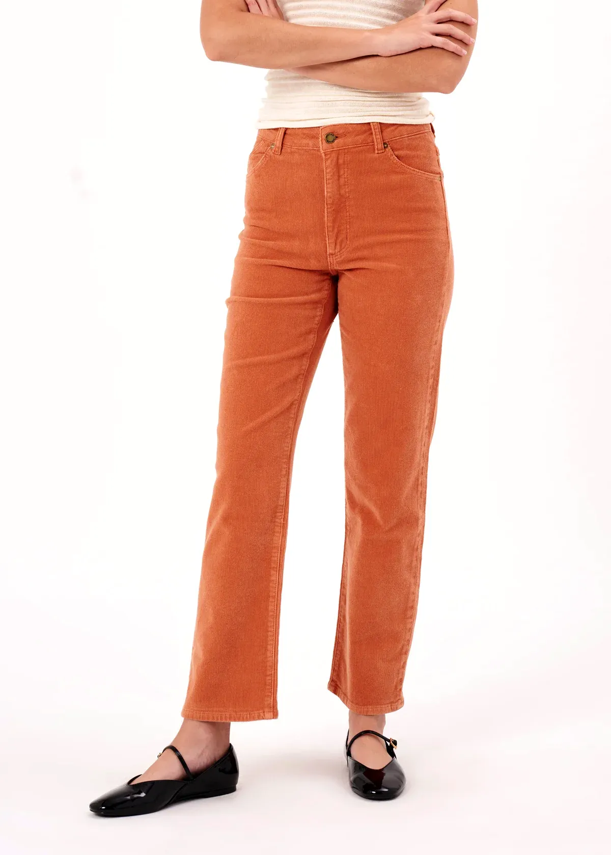 Rust Corduroy Original Straight Leg Pants <br> <i>Ankle Length </i>