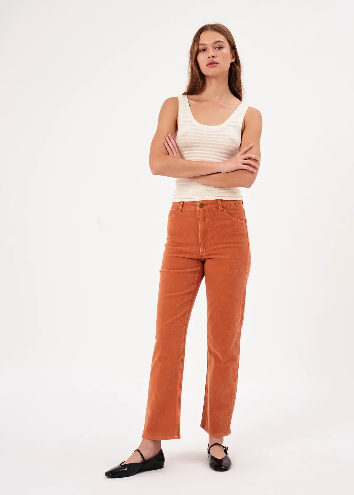 Rust Corduroy Original Straight Leg Pants <br> <i>Ankle Length </i>