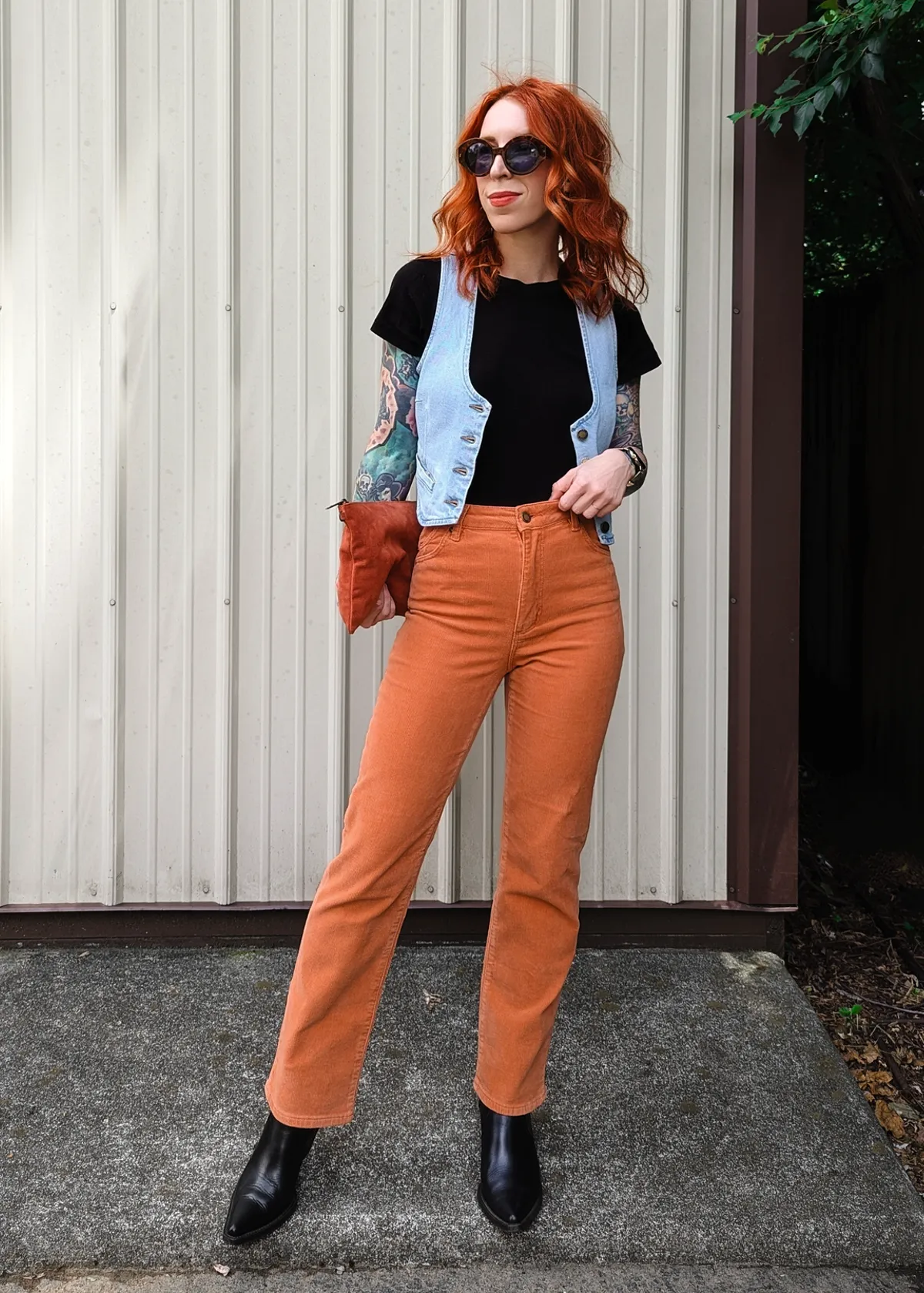 Rust Corduroy Original Straight Leg Pants <br> <i>Ankle Length </i>