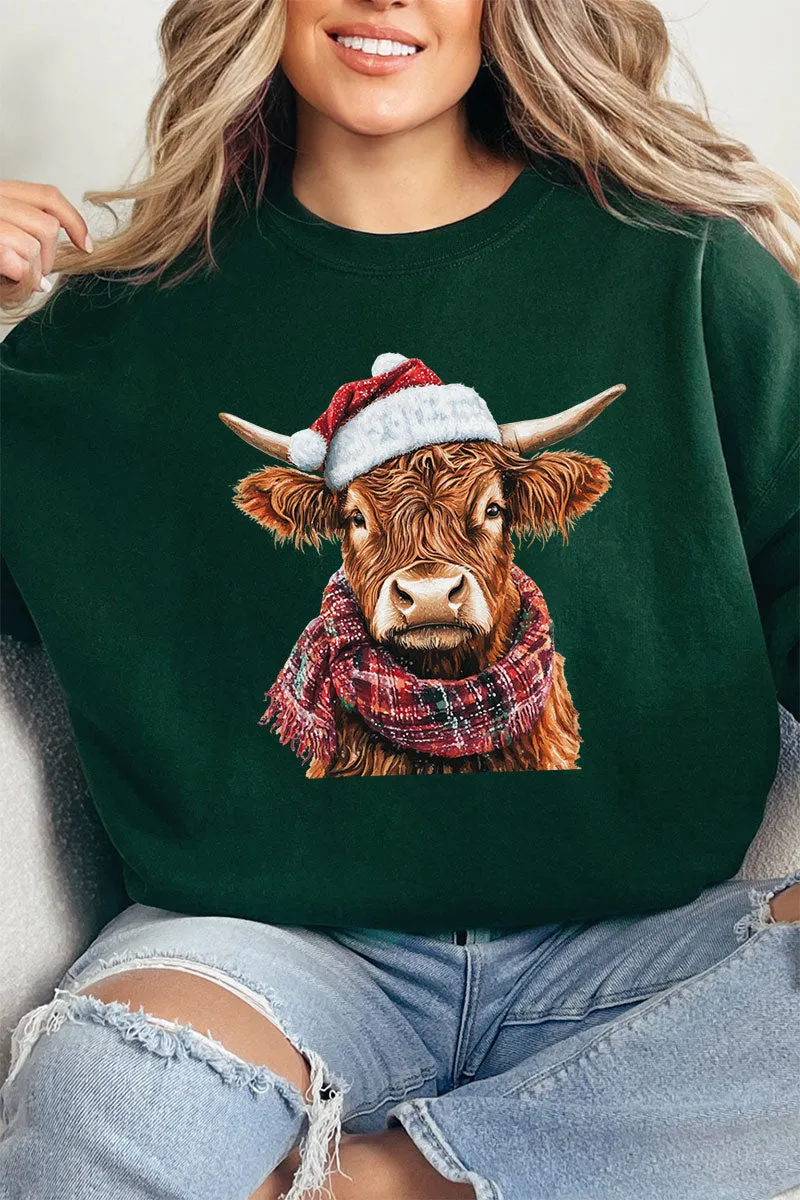 Santa Highland Cow Heavy-weight Crew Sweatshirt