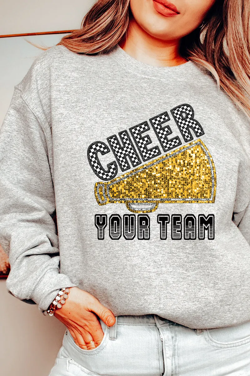 Sequin Gold Cheer Your Team Heavy-weight Crew Sweatshirt