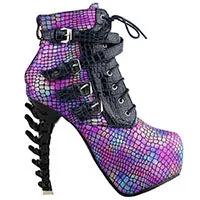 Sexy Punk Design Brown Snake Pattern Bone High Heel Platform Ankle Boots Black