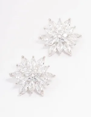 Silver Cubic Zirconia Flower Stud Earrings