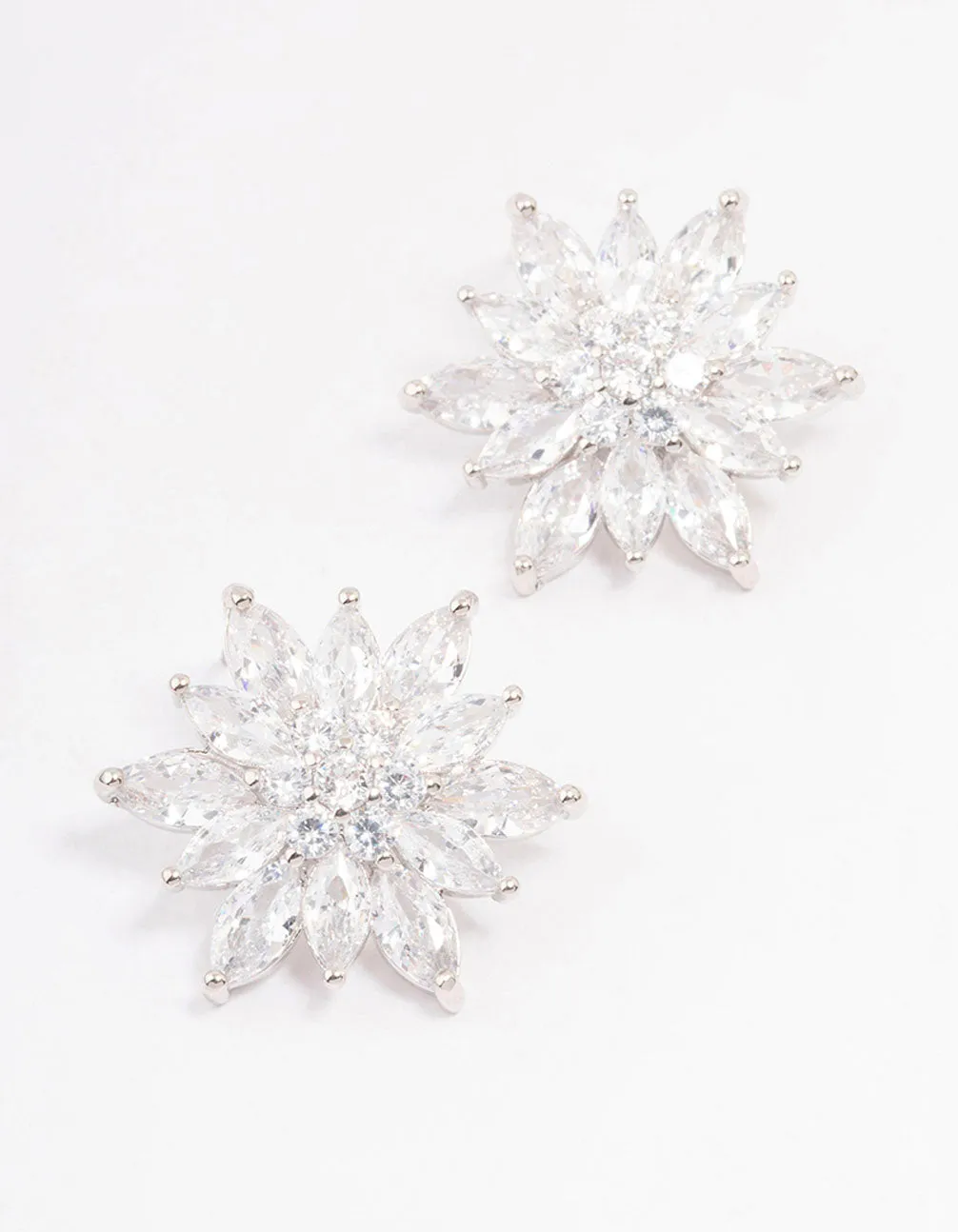 Silver Cubic Zirconia Flower Stud Earrings
