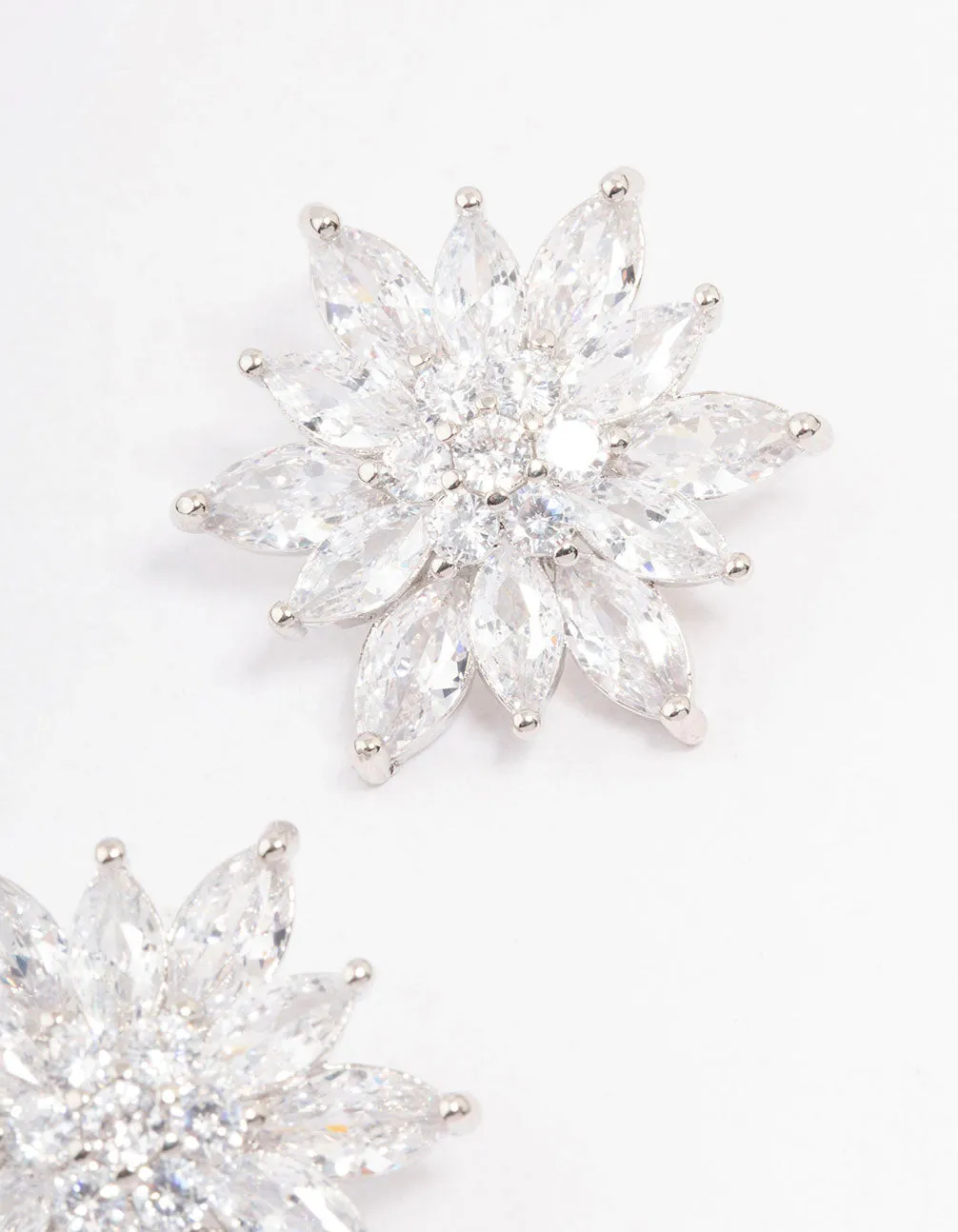 Silver Cubic Zirconia Flower Stud Earrings