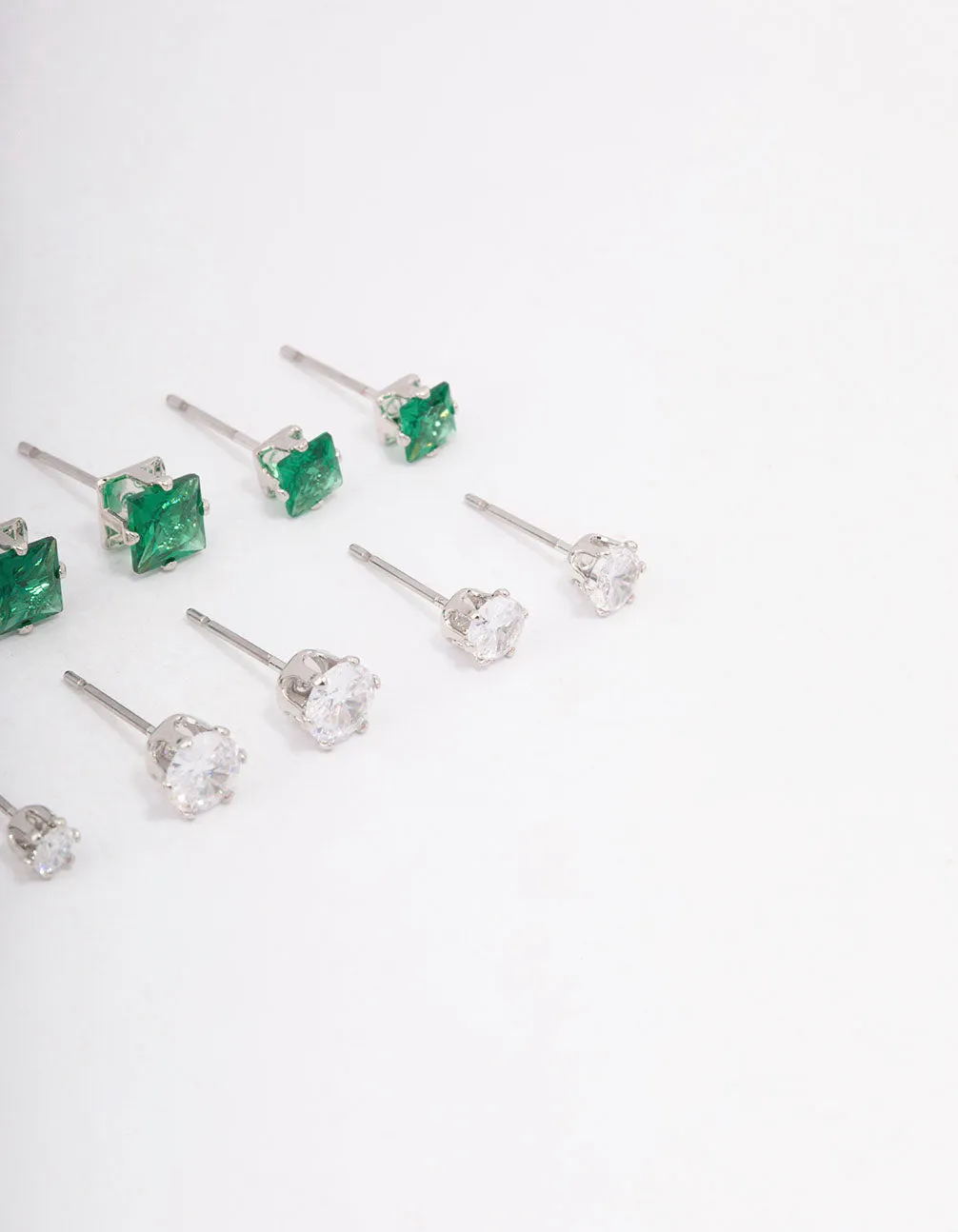 Silver Cubic Zirconia Round & Square Stud Earrings 12-Pack