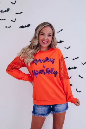Sparkly And Spooky Graphic Top- Orange