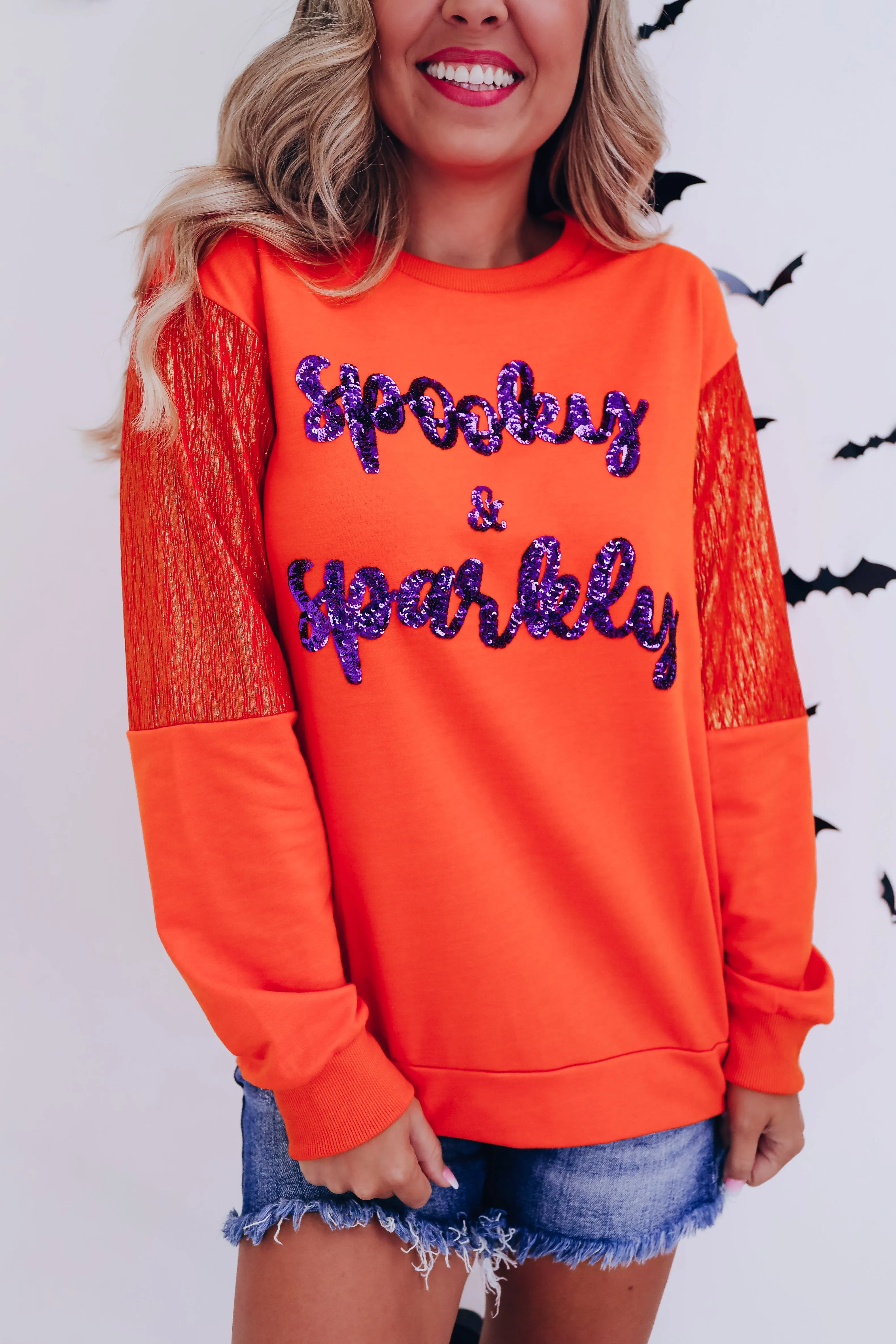 Sparkly And Spooky Graphic Top- Orange