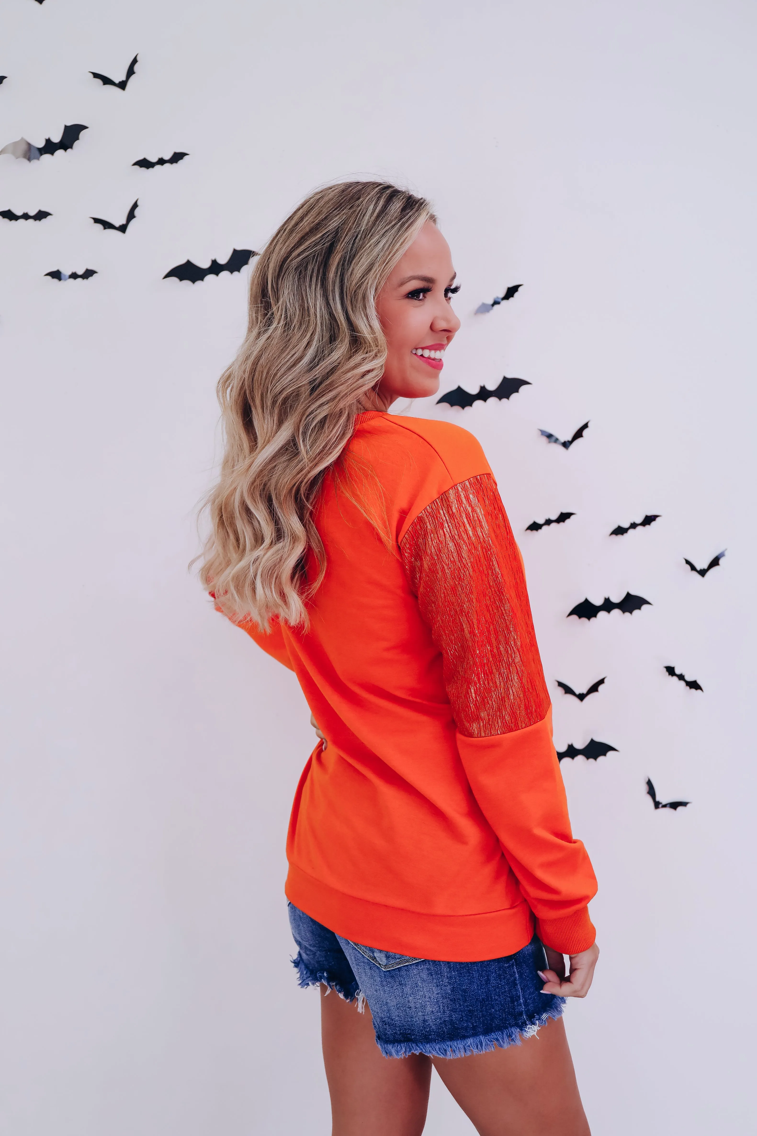 Sparkly And Spooky Graphic Top- Orange