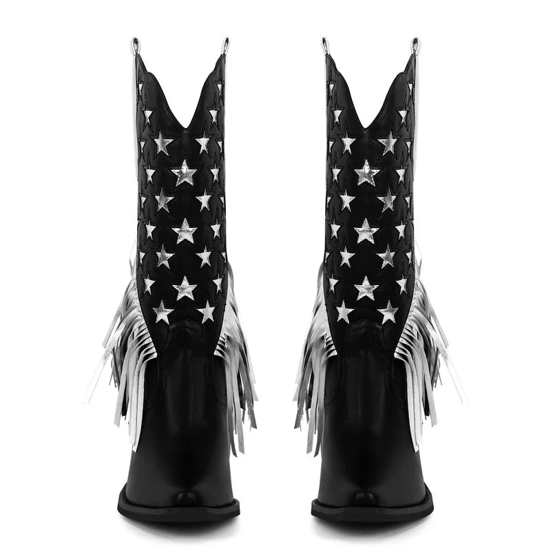 Star Fringe Mid-Calf Cowboy Boots