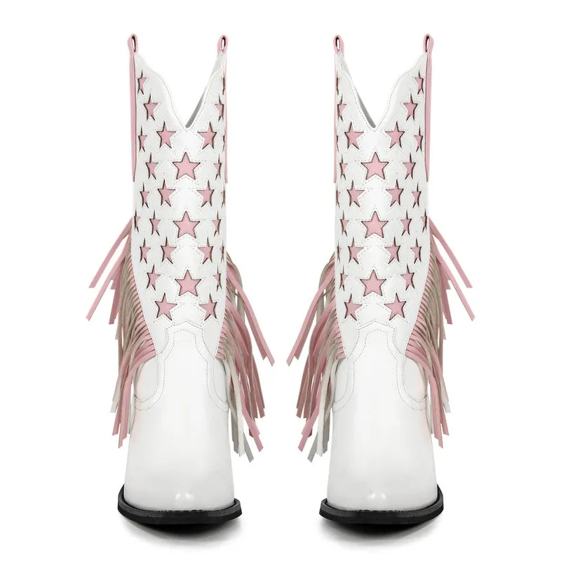 Star Fringe Mid-Calf Cowboy Boots