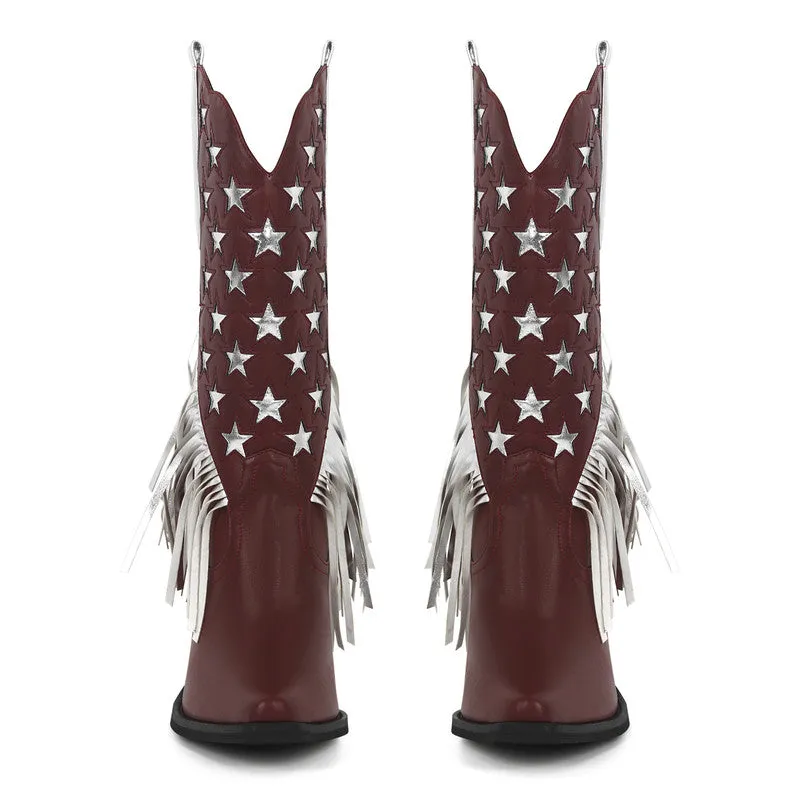 Star Fringe Mid-Calf Cowboy Boots