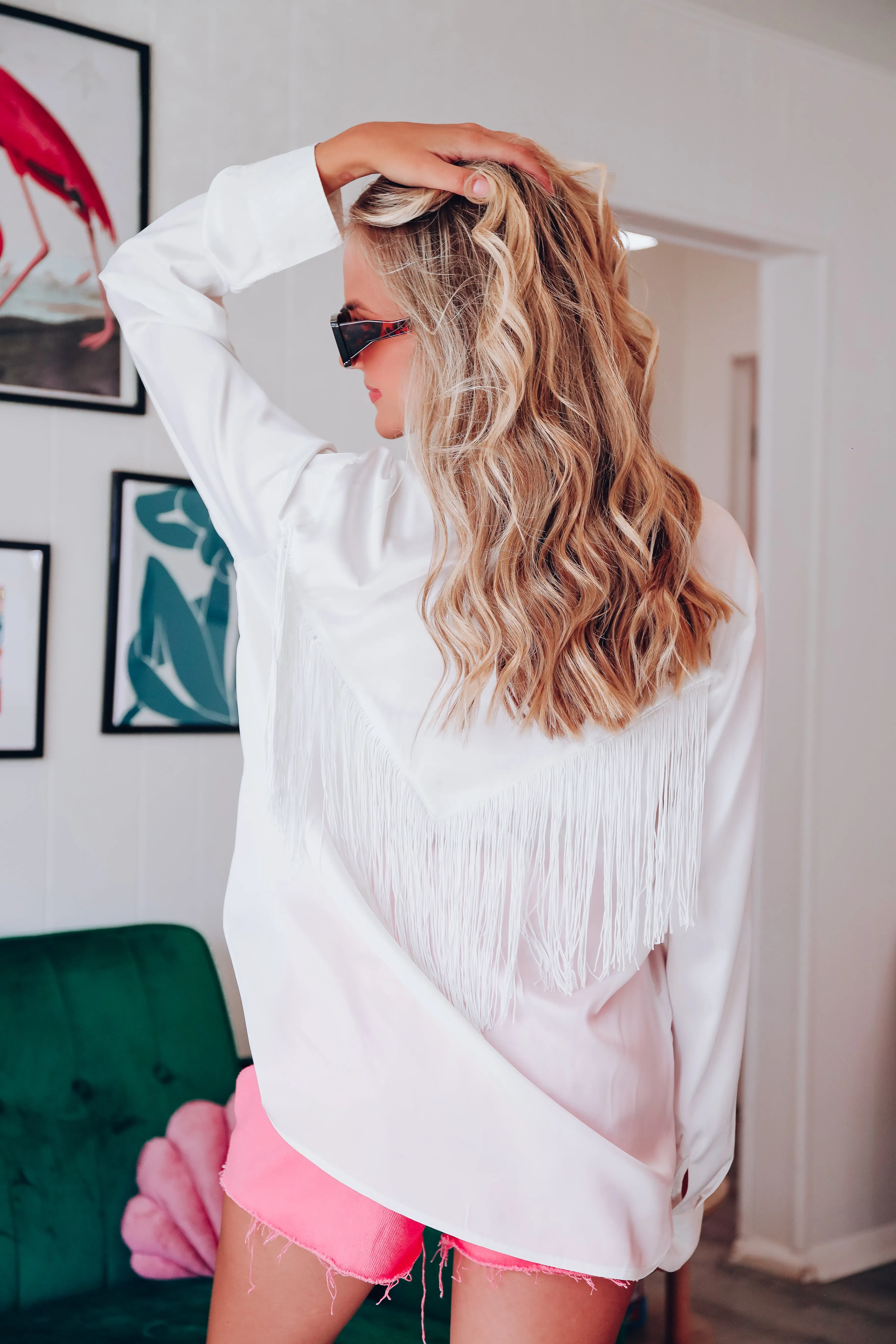Sterling Satin  Fringe Western Blouse
