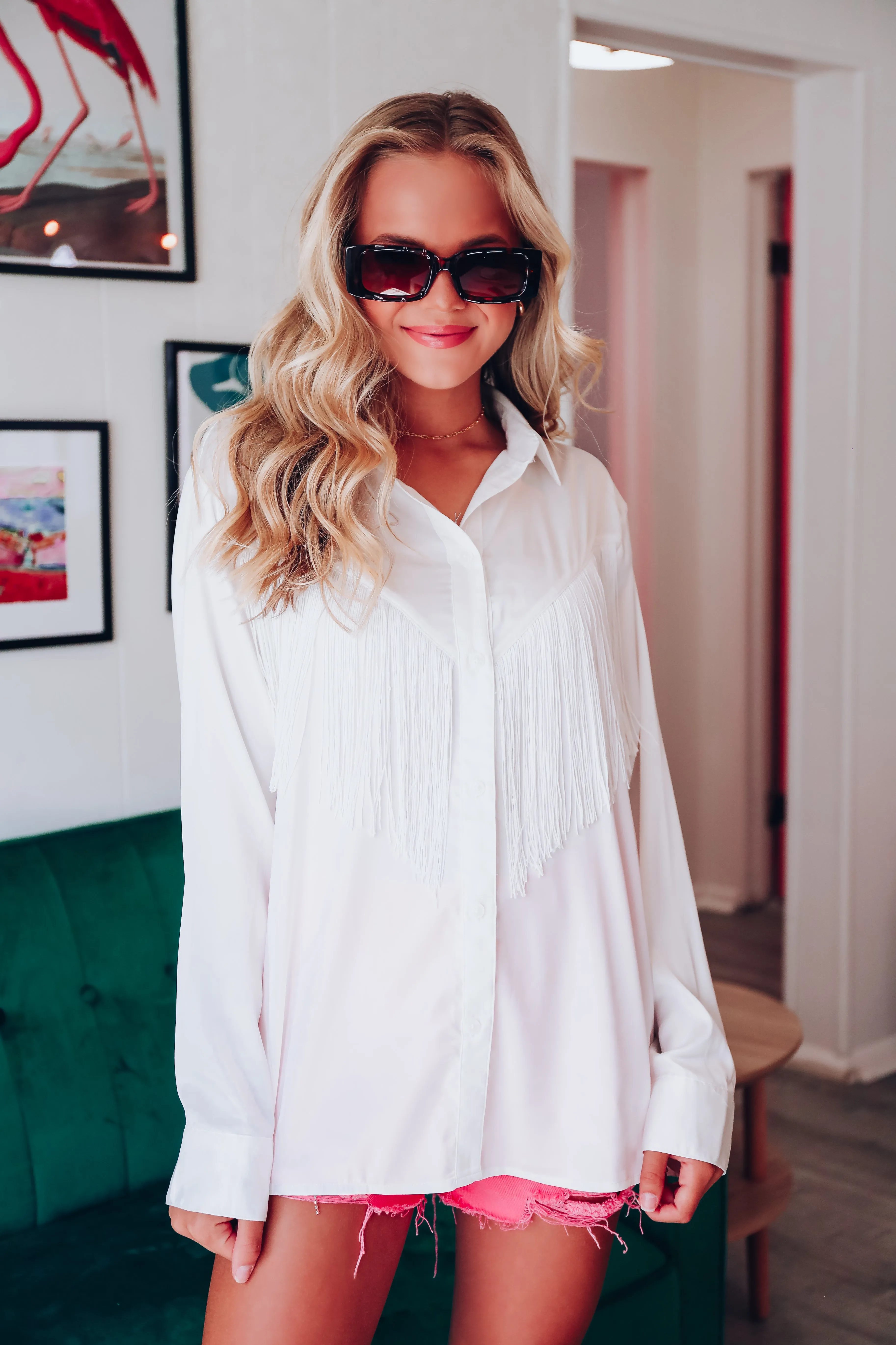 Sterling Satin  Fringe Western Blouse